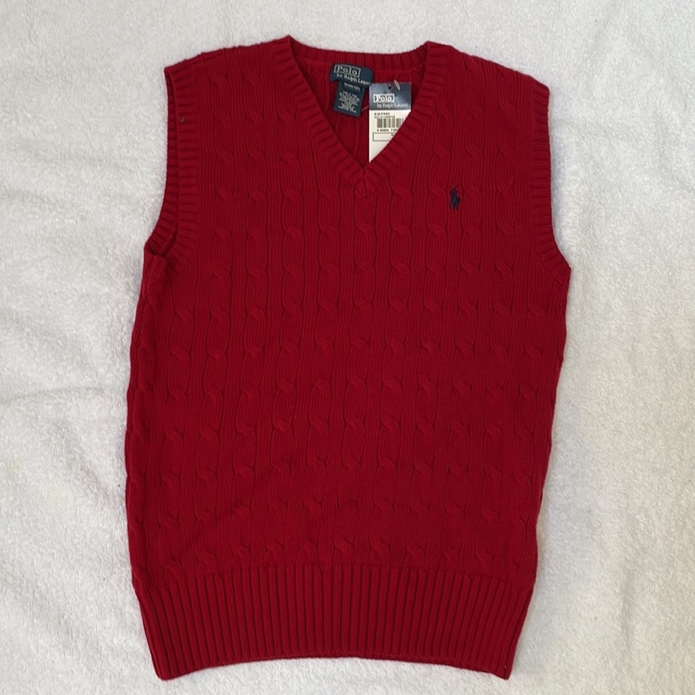 New Boys Polo Ralph Lauren Red Cable-knit Cotton Vest Medium (10-12)